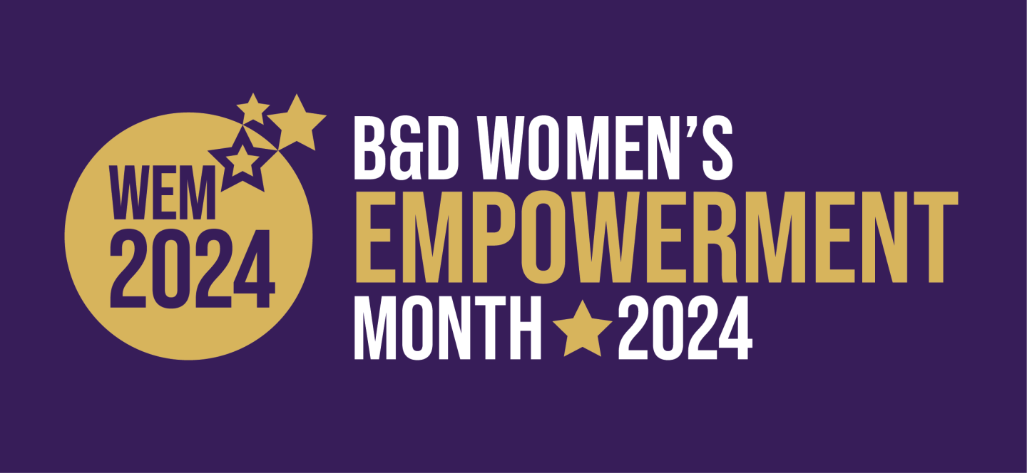 Women's Empowerment Month logo with the text 'WEM 2024 - B&D Women's Empowerment Month 2024'