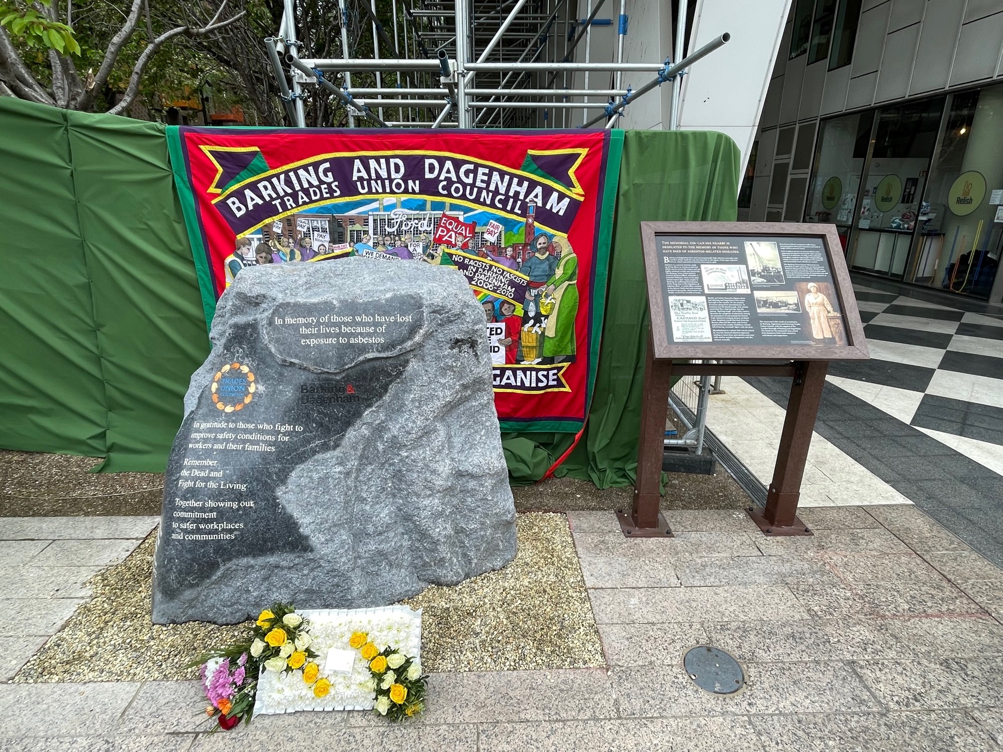 Asbestos Memorial stone outside Barking Town Hall