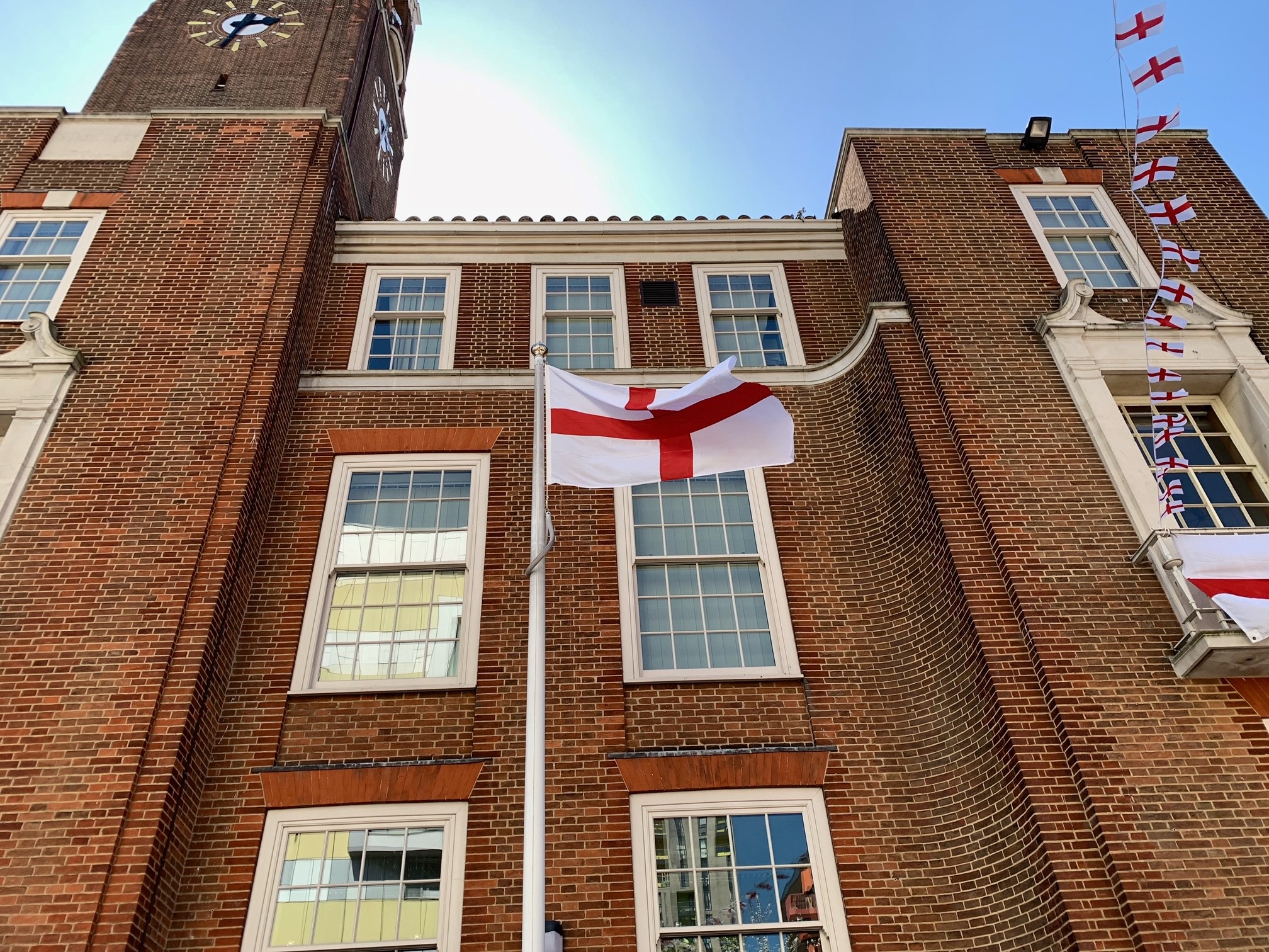 St Georges day flags at Town Hall