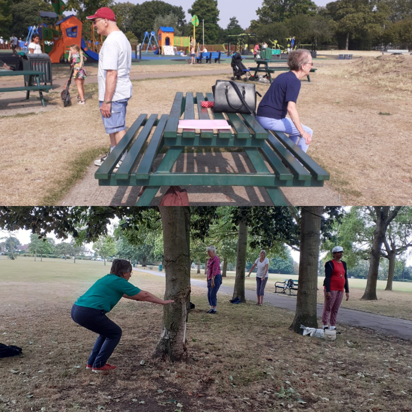 People walking and exercising in the park
