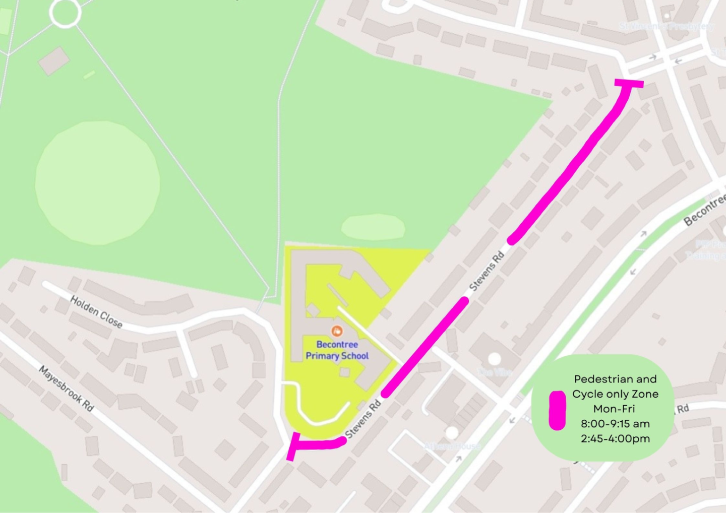 A map showing the location of the School Street for Becontree Primary School