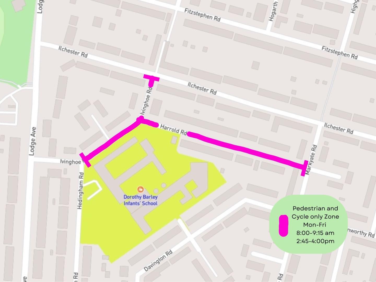A map showing the location of the School Street for Dorothy Barley Junior School