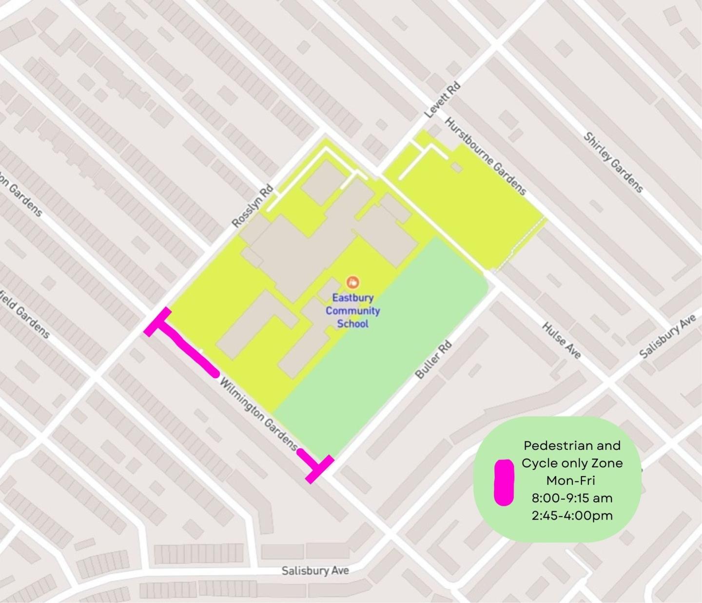 A map showing the location of the School Street for Eastbury Community School