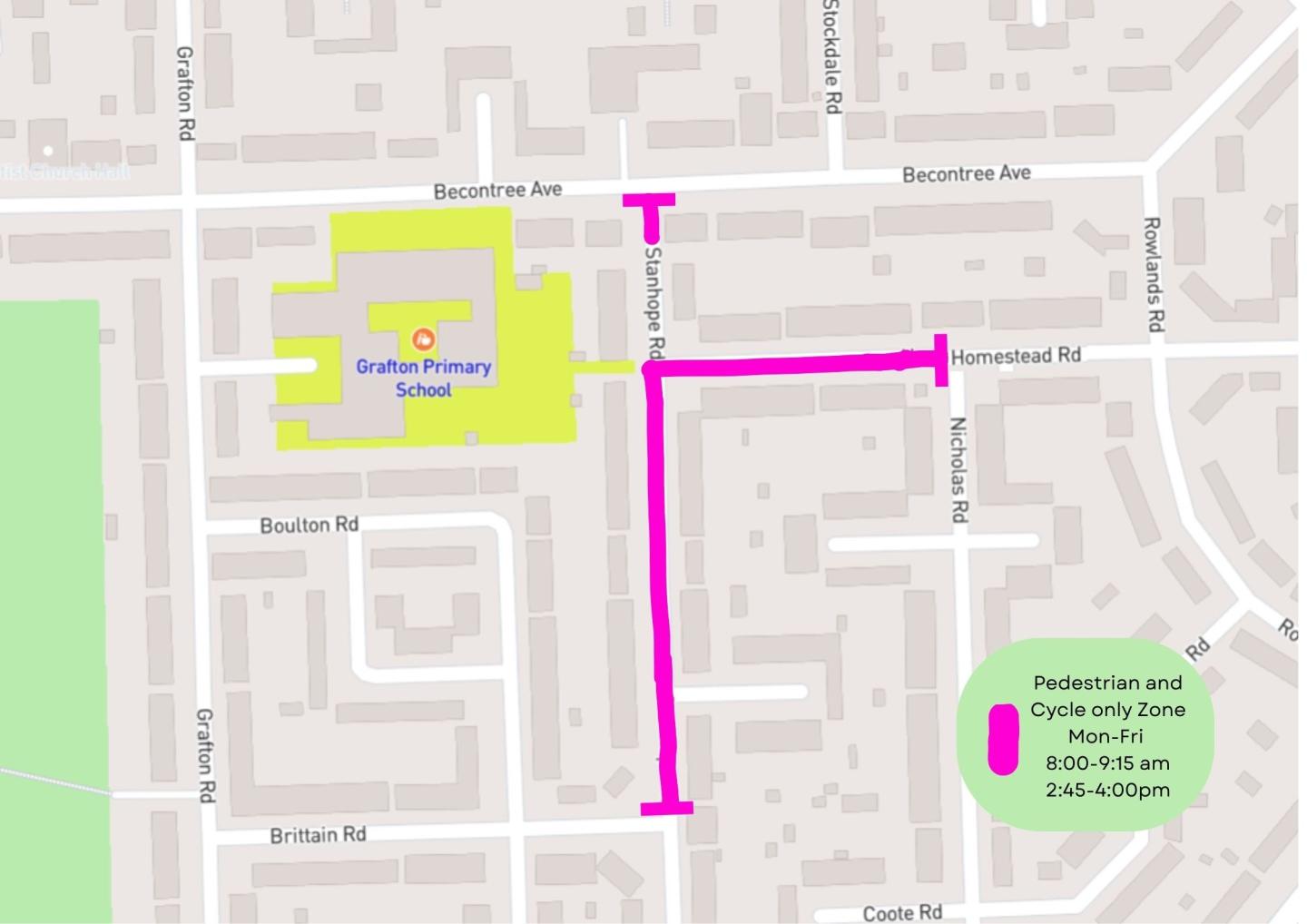 A map showing the location of the School Street for Grafton Primary School
