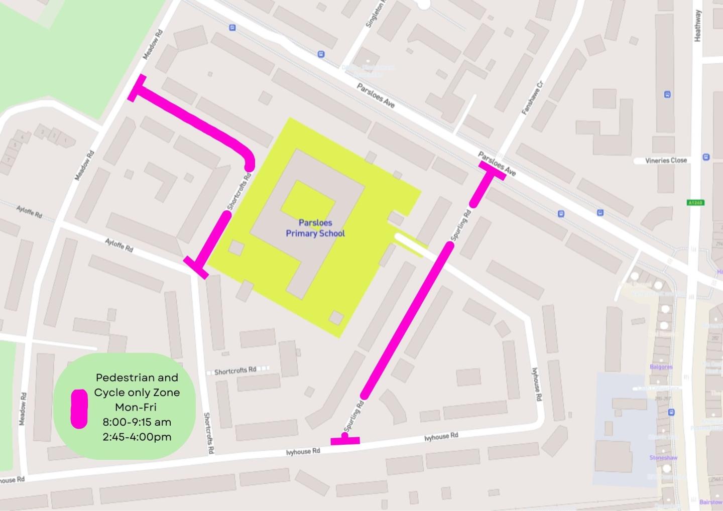 A map showing the location of the School Street for Parsloes Primary School