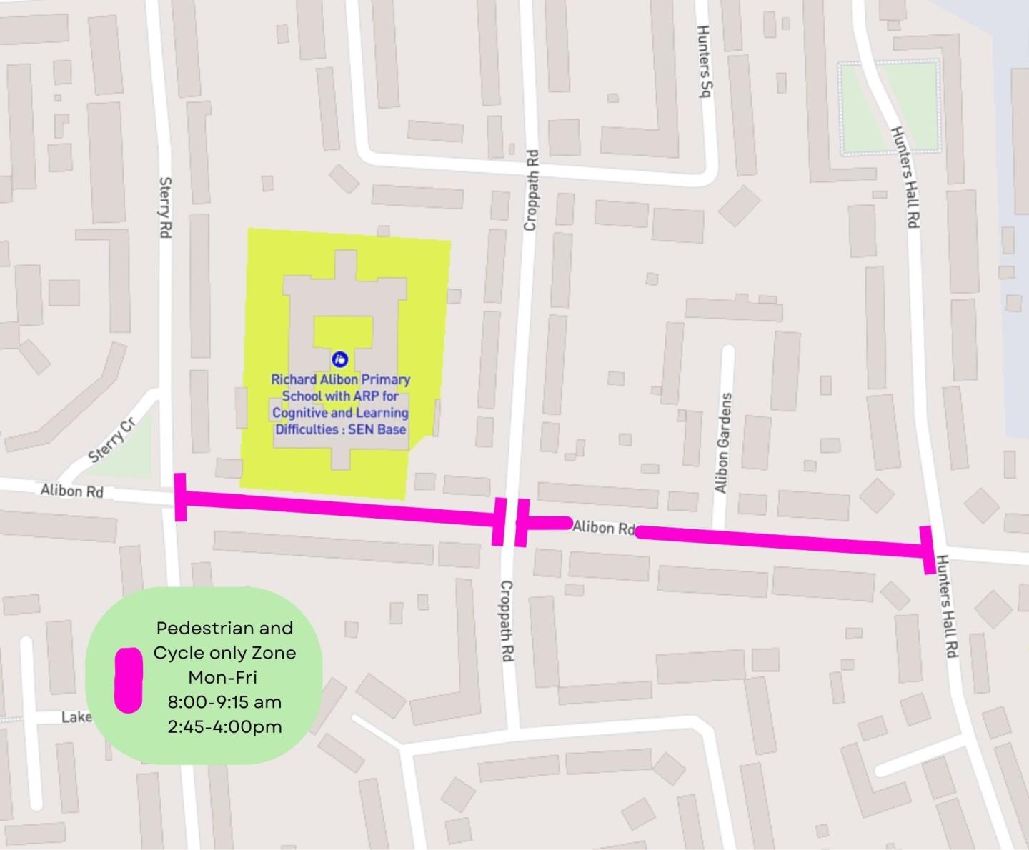 A map showing the location of the School Street for Richard Alibon Primary