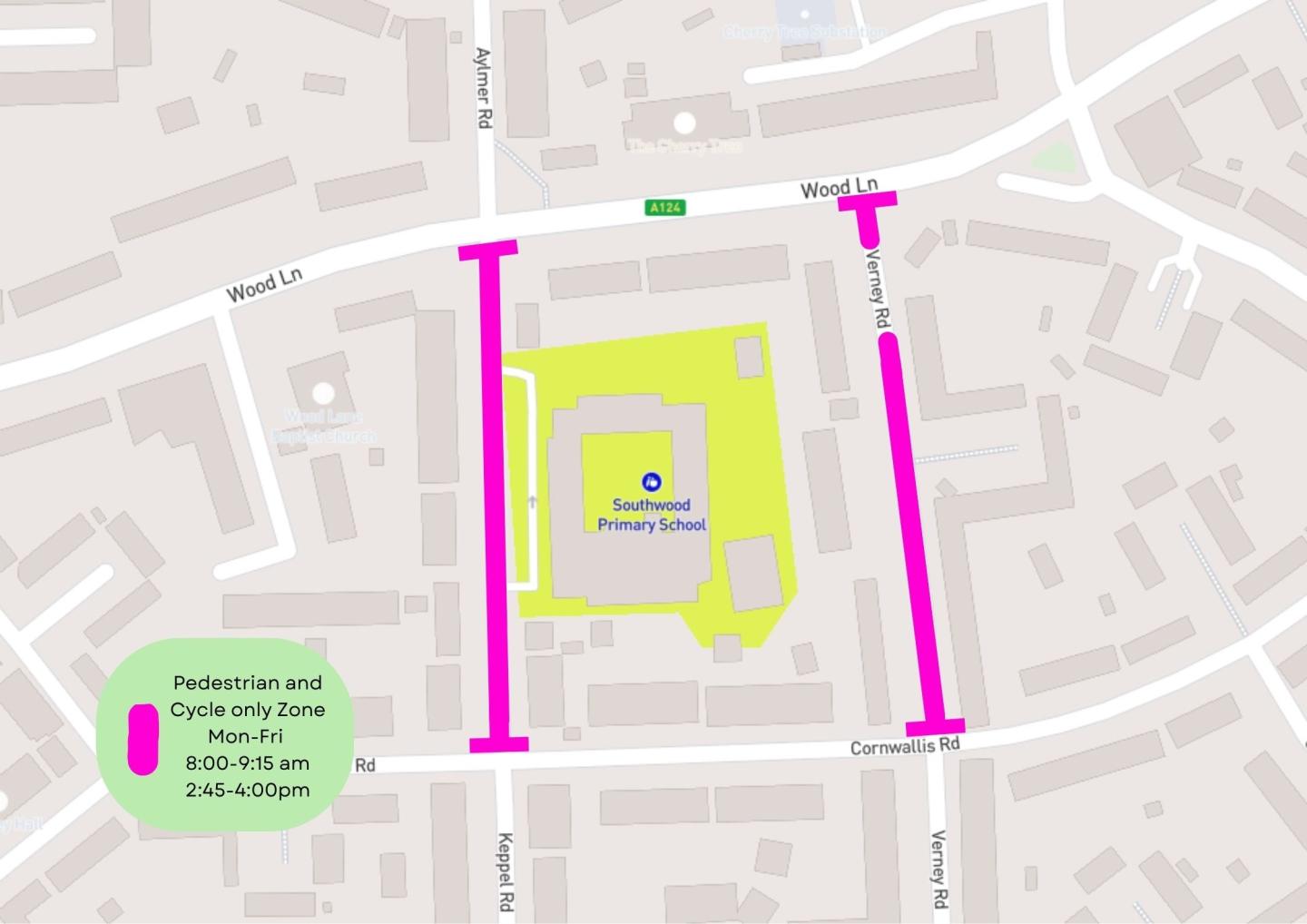 A map showing the location of the School Street for Southwood Primary School