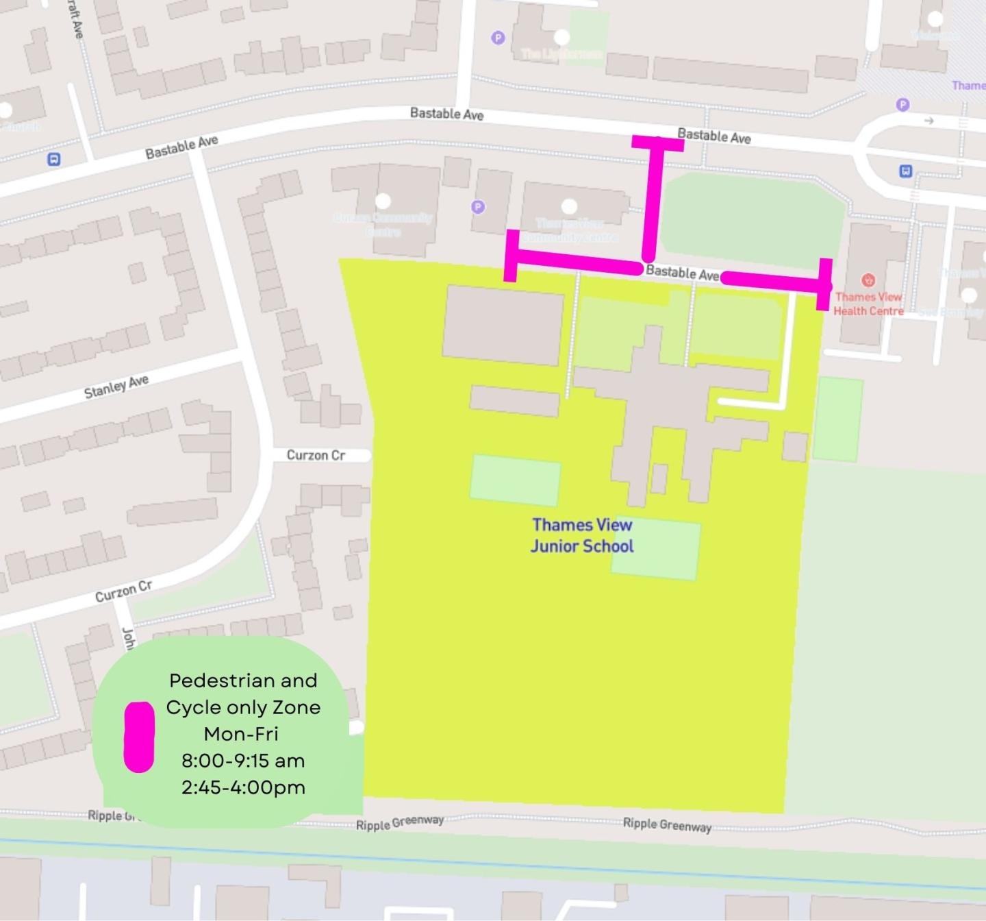 A map showing the location of the School Street for Thames View Junior School