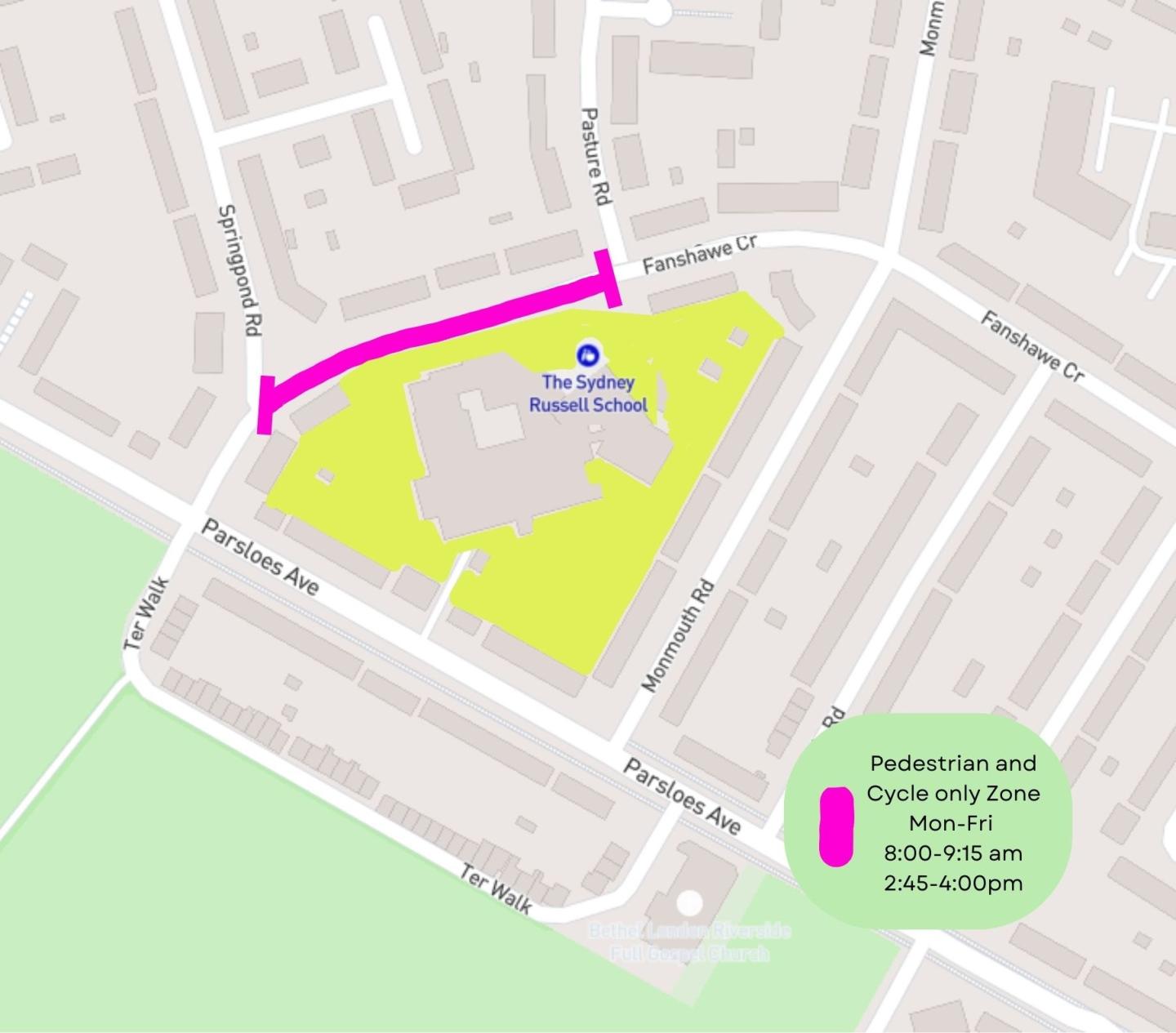 A map showing the location of the School Street for The Sydney Russell School