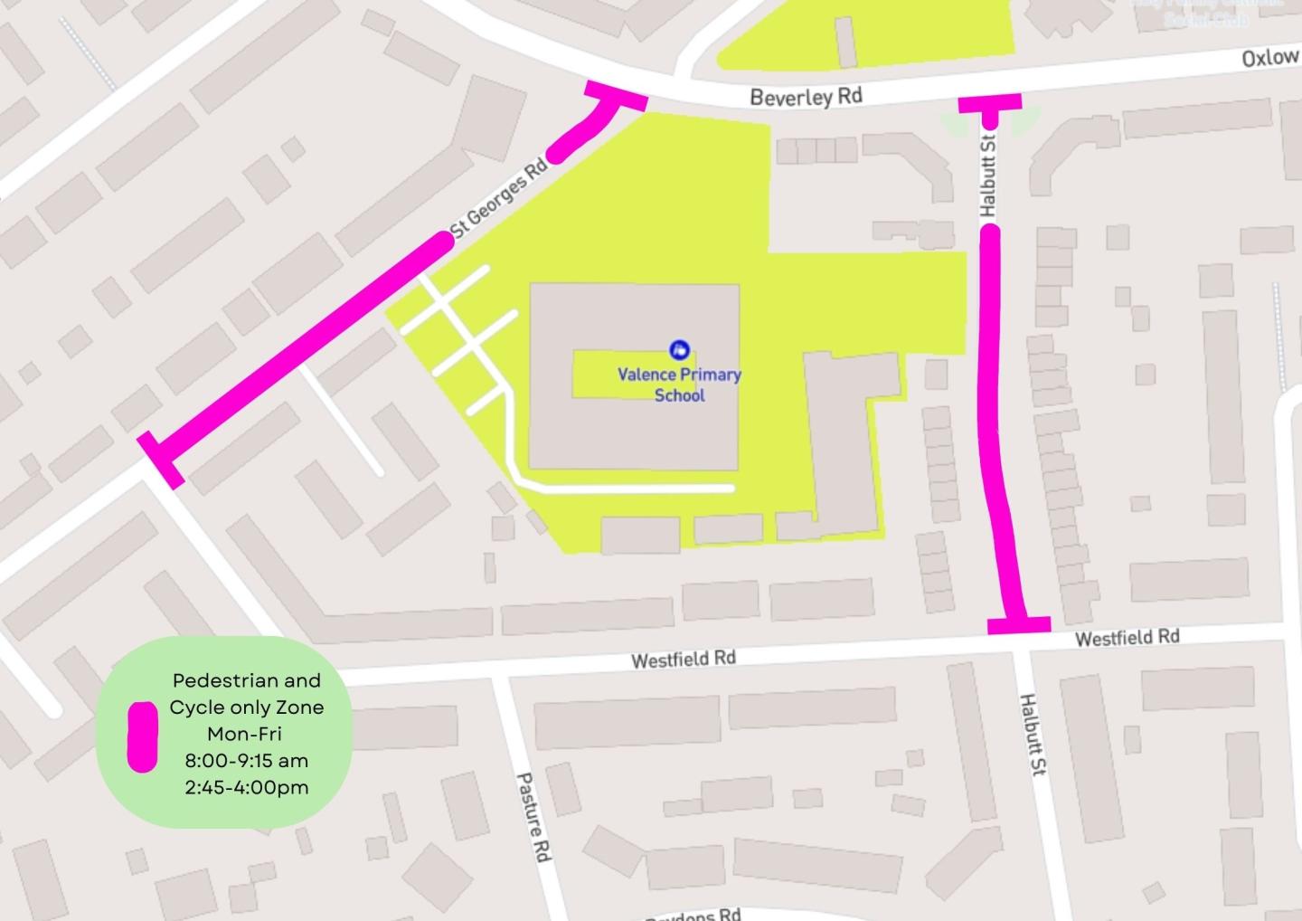 A map showing the location of the School Street for Valence Primary School