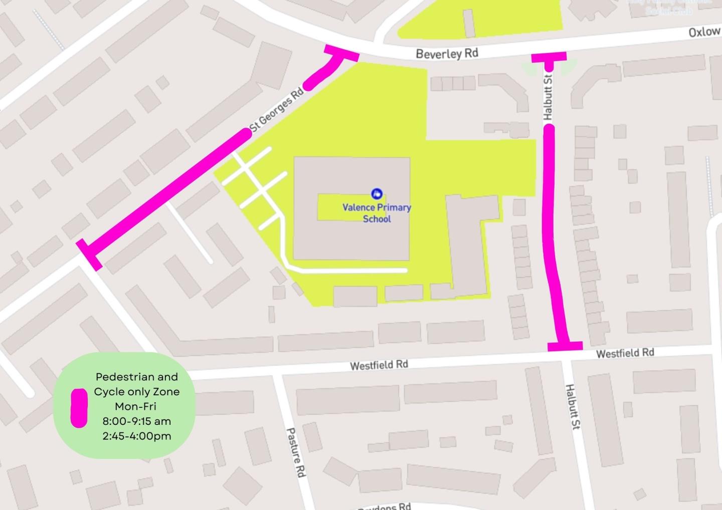 A map showing the location of the School Street for Valence Primary School