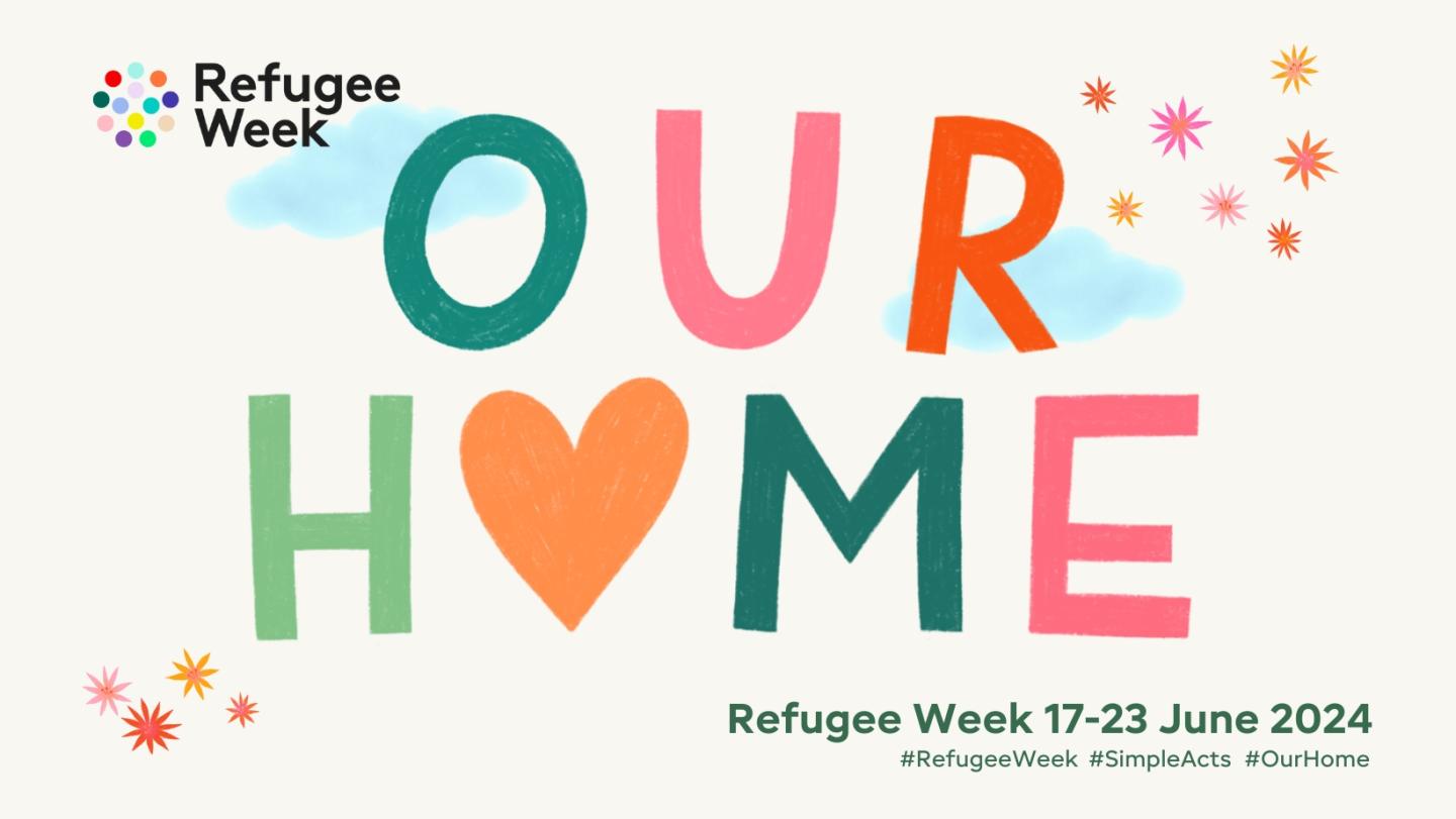Colourful text saying 'Our home' in the middle 