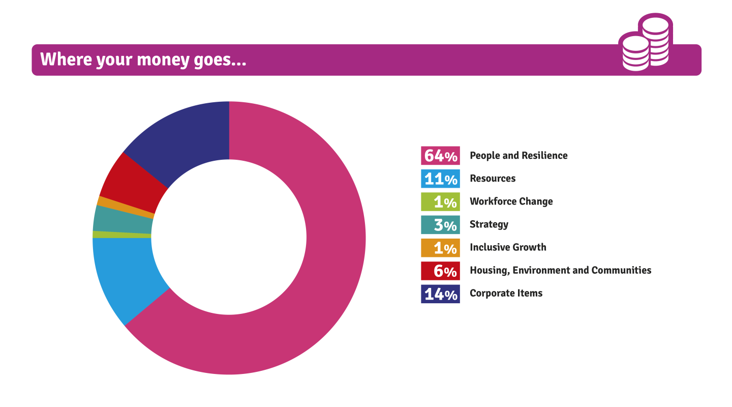 Pie chart of where your Council Tax money goes on what services