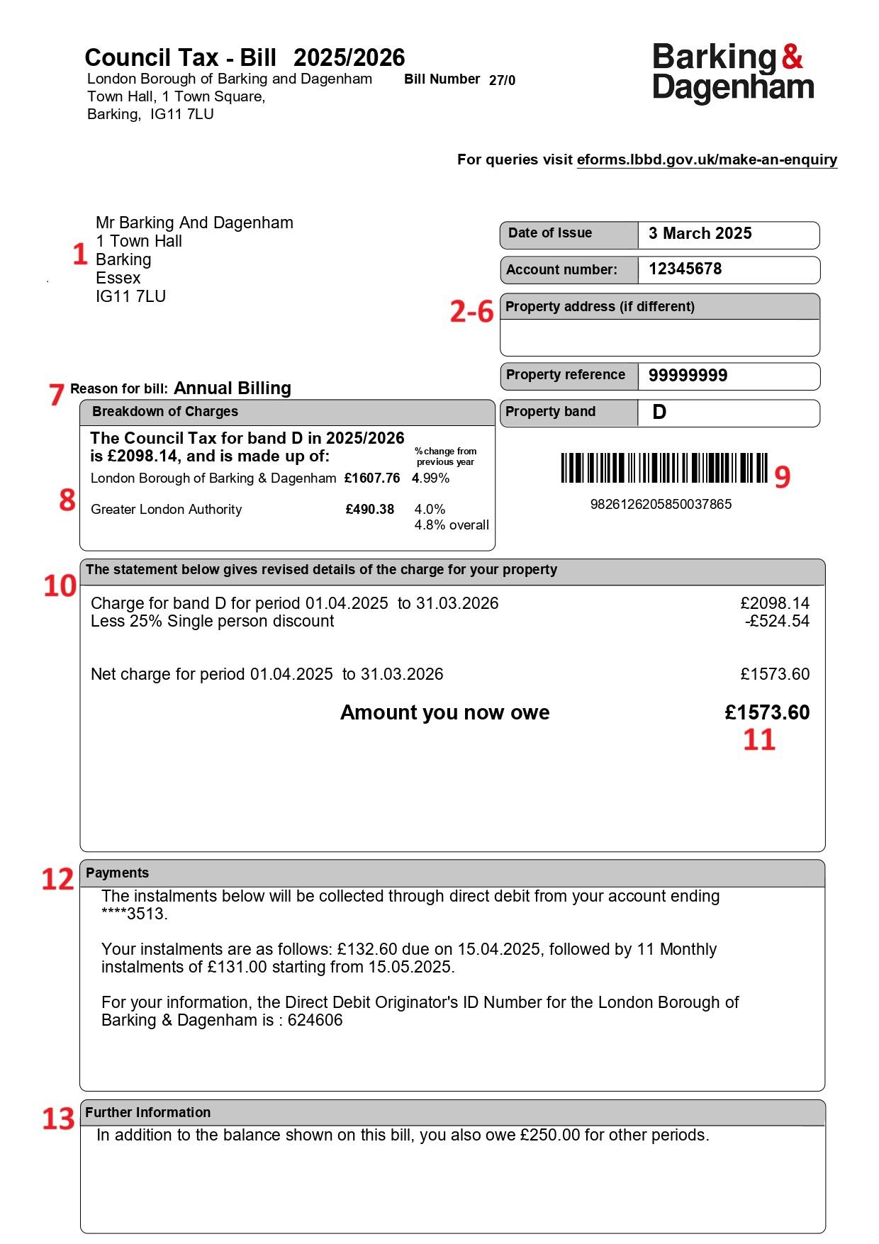 Image of a Council Tax bill example