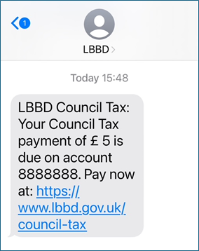Council tax text message from the council