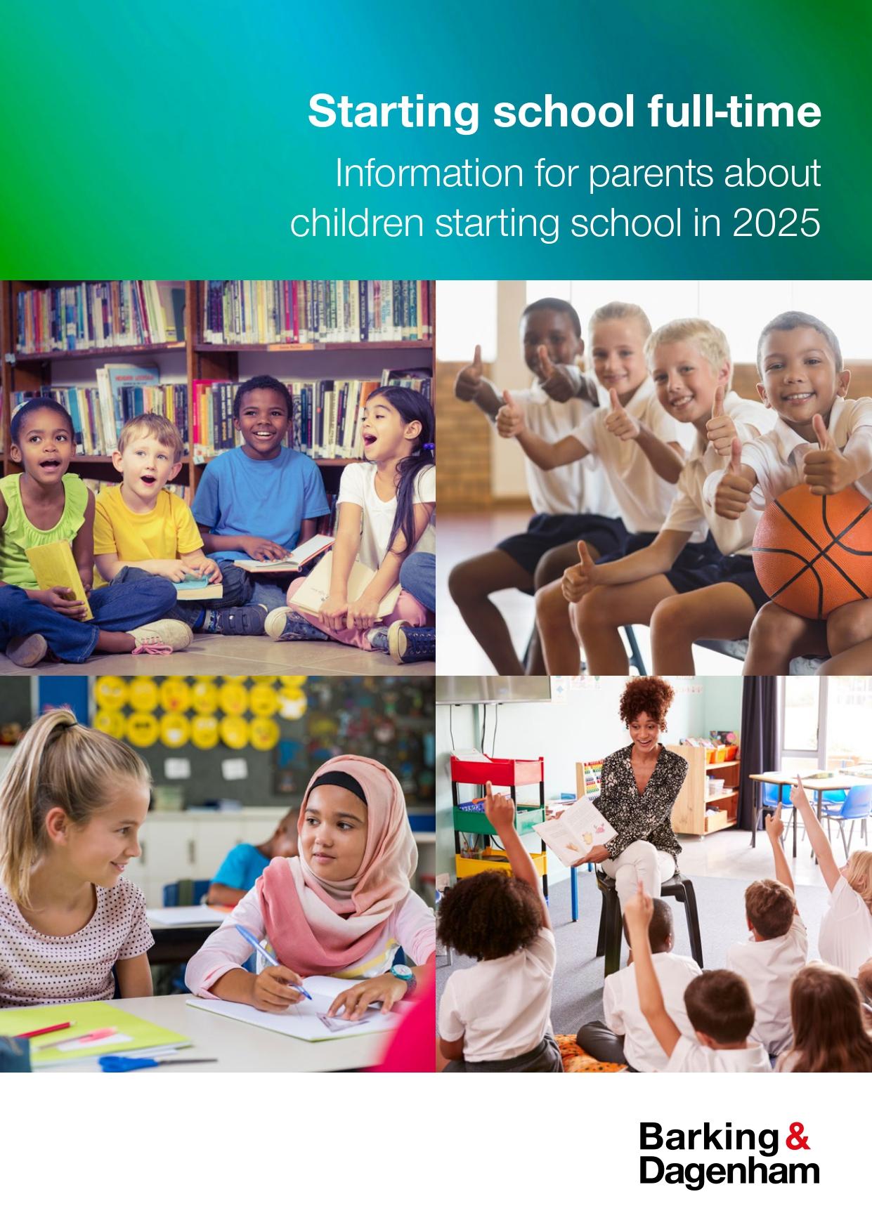 Four images depicting children and educators doing various school activities