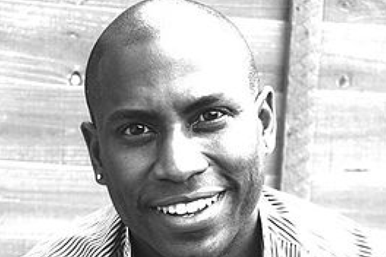 Black and white close up of a face of a black man