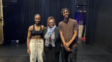 In the picture, left to right: Dance performer Victoria Shulungu, Councillor Elizabeth Kangethe, and Artistic Director Botis Seva. 