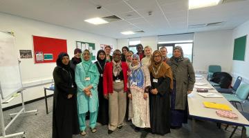 Cllr Sade Bright, Cabinet Member for Employment, Skills & Aspiration at Barking and Dagenham Council with staff and adult learners at the Adult College on Parsloes Avenue in Dagenham