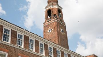 The Barking Town Hall shot from an upward angle with the bell tower in the middle as the focus of the picture