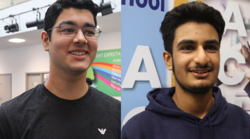 Haider (L) and Alizain celebrate their 2023 GCSE results