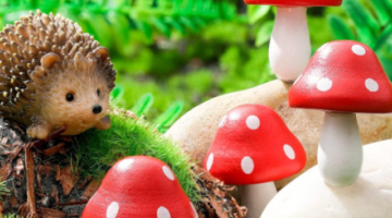 Image of a hedgehog and toadstools