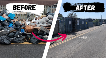 Fly-tipping on Thames road - before and after
