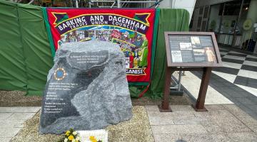 Asbestos Memorial stone outside Barking Town Hall