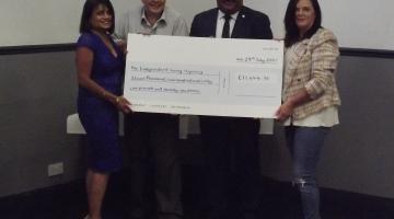 Mayor presenting a cheque