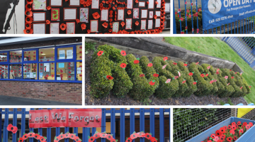 poppies displayed around Rush Green Primary School