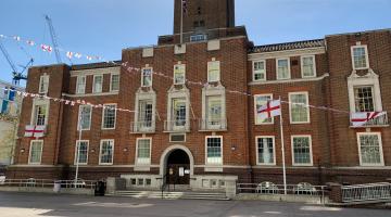 St Georges day flags at Town Hall