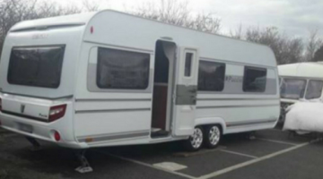 Caravans at Millennium Centre car park in Dagenham