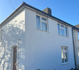 A white house after external wall insulation