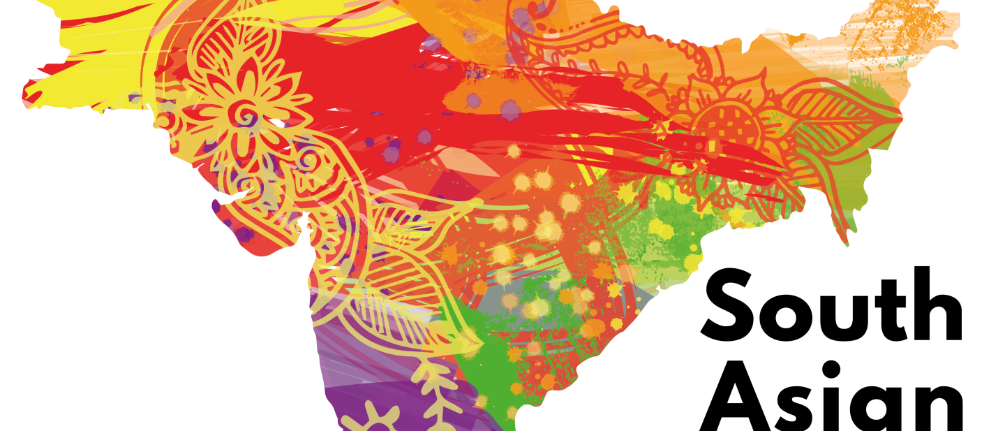 A graphic showing South Asian land mass with a colourful design