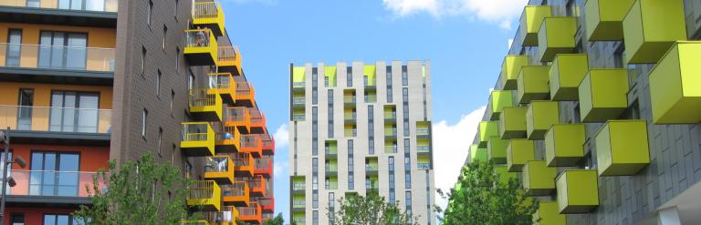 Barking Town Centre arboretum and buildings