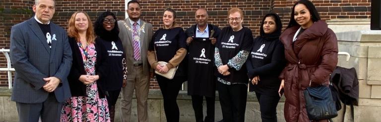 White ribbon flag raising 