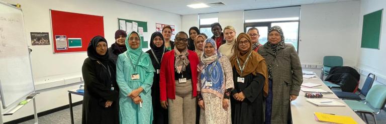Cllr Sade Bright, Cabinet Member for Employment, Skills & Aspiration at Barking and Dagenham Council with staff and adult learners at the Adult College on Parsloes Avenue in Dagenham