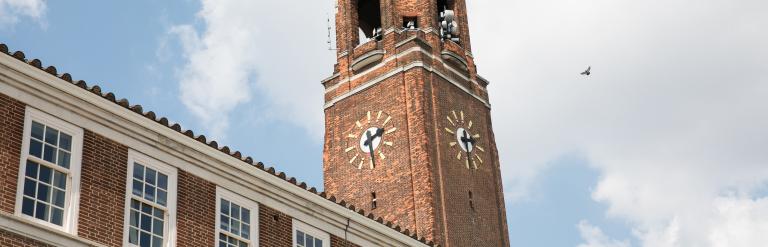 The Barking Town Hall shot from an upward angle with the bell tower in the middle as the focus of the picture