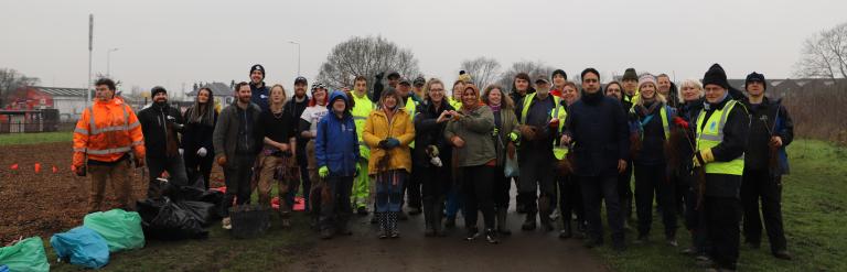 Tree planting with volunteers at castle green park
