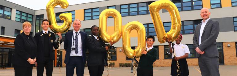 staff and pupils at Eastbrook School celebrate Good Ofsted