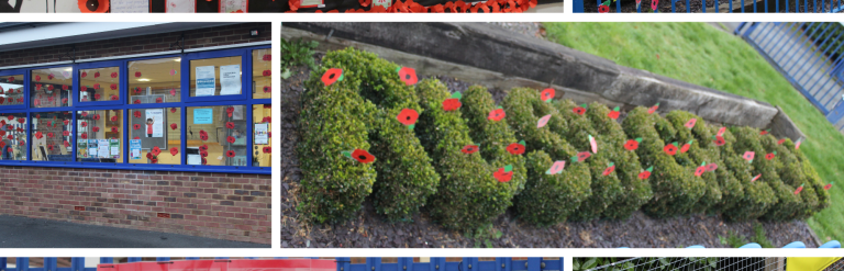 poppies displayed around Rush Green Primary School