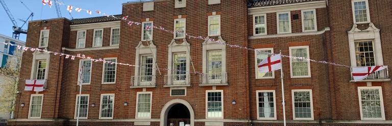 St Georges day flags at Town Hall