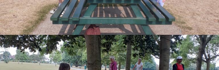 People walking and exercising in the park