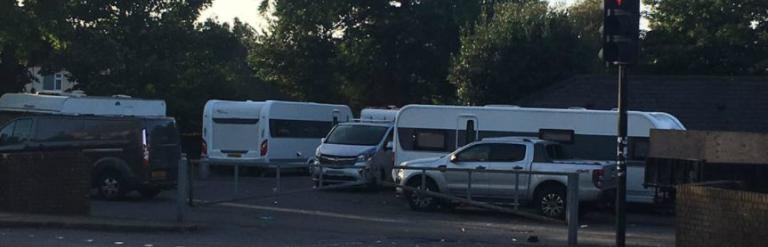 Travellers in Chadwell heath car park - credit Phil Anderson