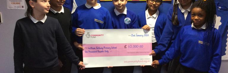 William Bellamy students with their National Lottery cheque