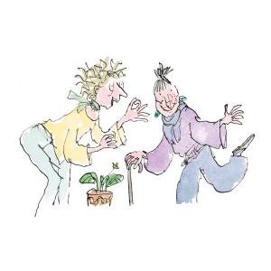 There are 2 people in this illustration, one of them is visibly sharing a tip with the other